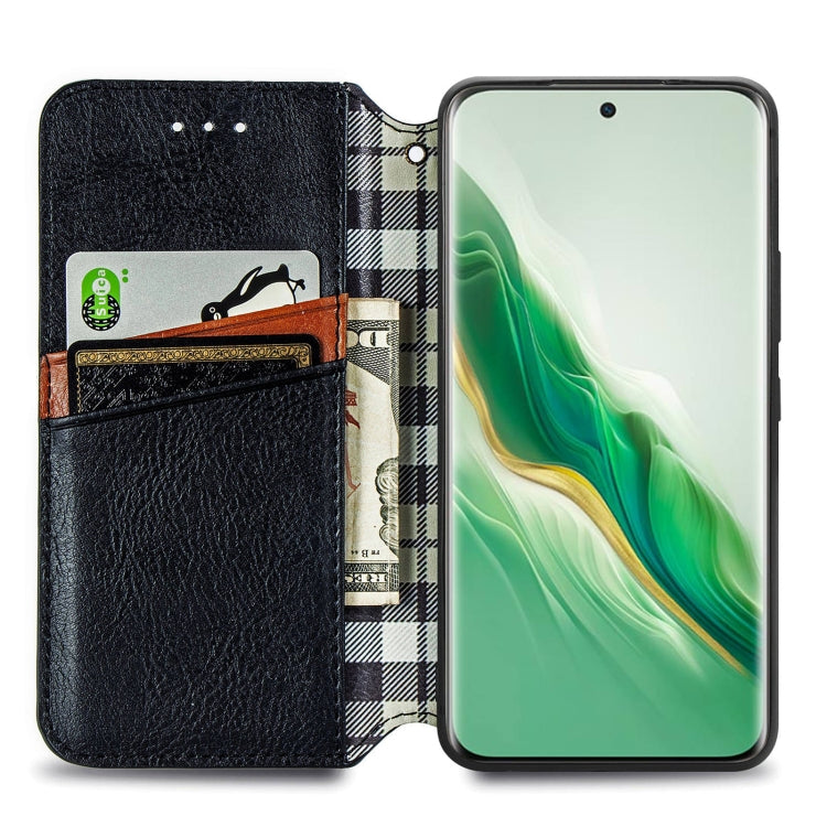 For Honor Magic6 Cubic Grid Pressed Magnetic Leather Phone Case(Black)