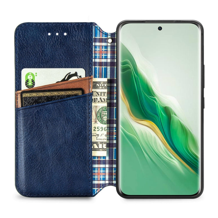 For Honor Magic6 Cubic Grid Pressed Magnetic Leather Phone Case(Blue)