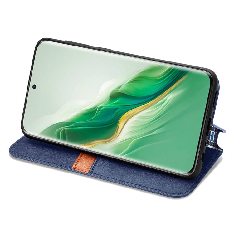 For Honor Magic6 Cubic Grid Pressed Magnetic Leather Phone Case(Blue)