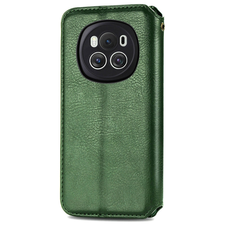 For Honor Magic6 Cubic Grid Pressed Magnetic Leather Phone Case(Green)