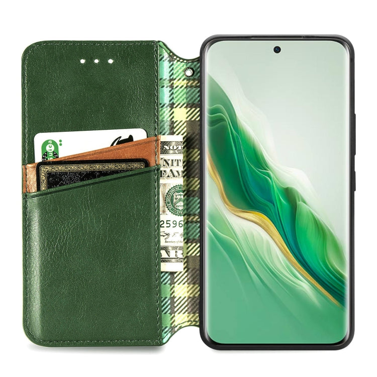For Honor Magic6 Cubic Grid Pressed Magnetic Leather Phone Case(Green)