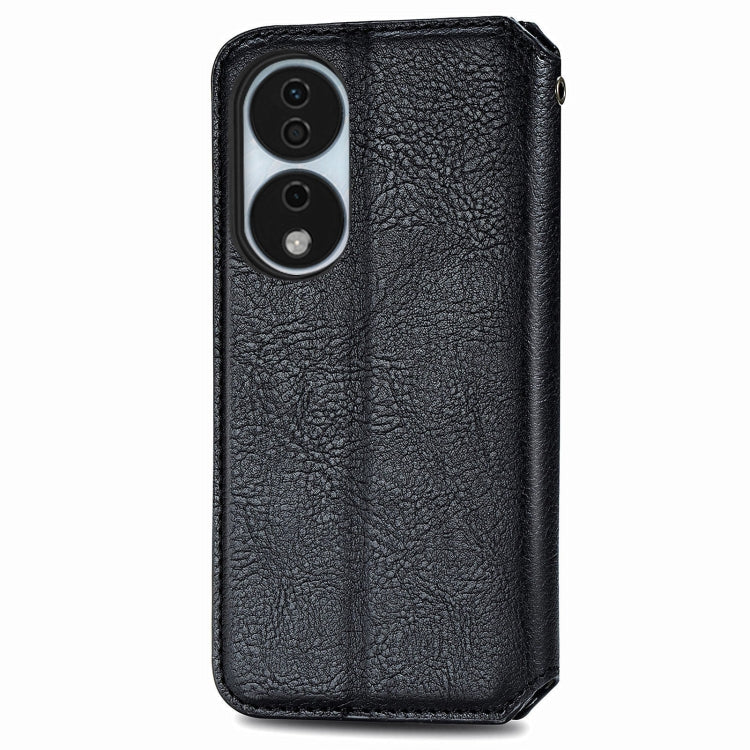 For Honor X7b 4G Cubic Grid Pressed Magnetic Leather Phone Case(Black)