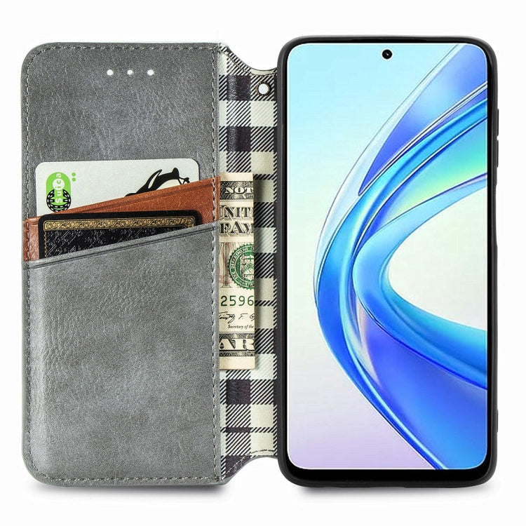 For Honor X7b 4G Cubic Grid Pressed Magnetic Leather Phone Case(Grey)