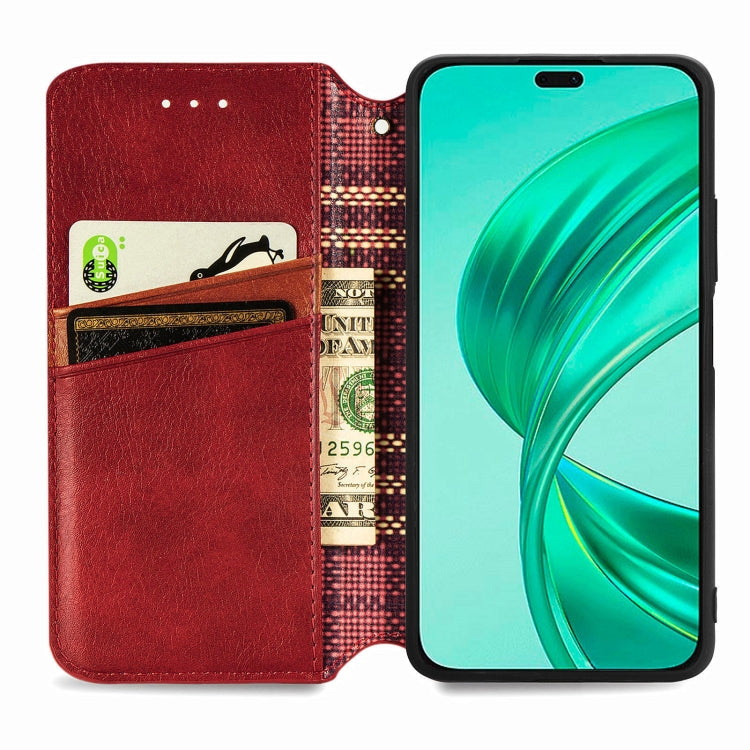 For Honor X8b 4G Cubic Grid Pressed Magnetic Leather Phone Case(Red)