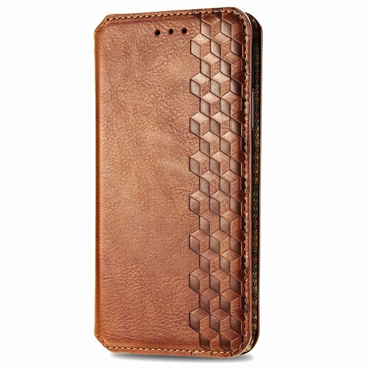 For Honor X9a Cubic Grid Pressed Magnetic Leather Phone Case(Brown)