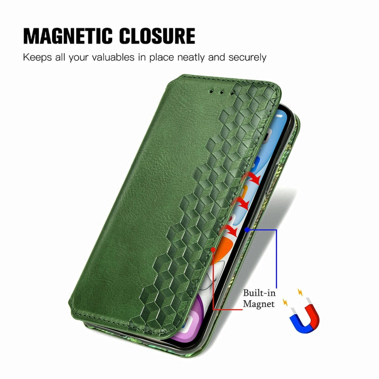For Honor X9a Cubic Grid Pressed Magnetic Leather Phone Case(Green)