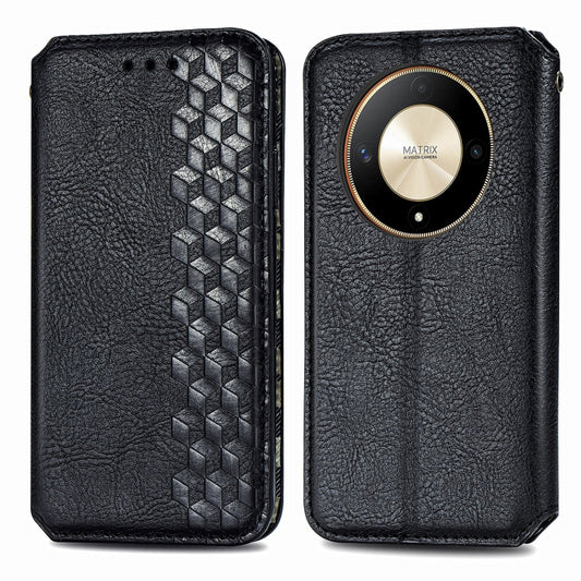 For Honor X9b 4G Cubic Grid Pressed Magnetic Leather Phone Case(Black)