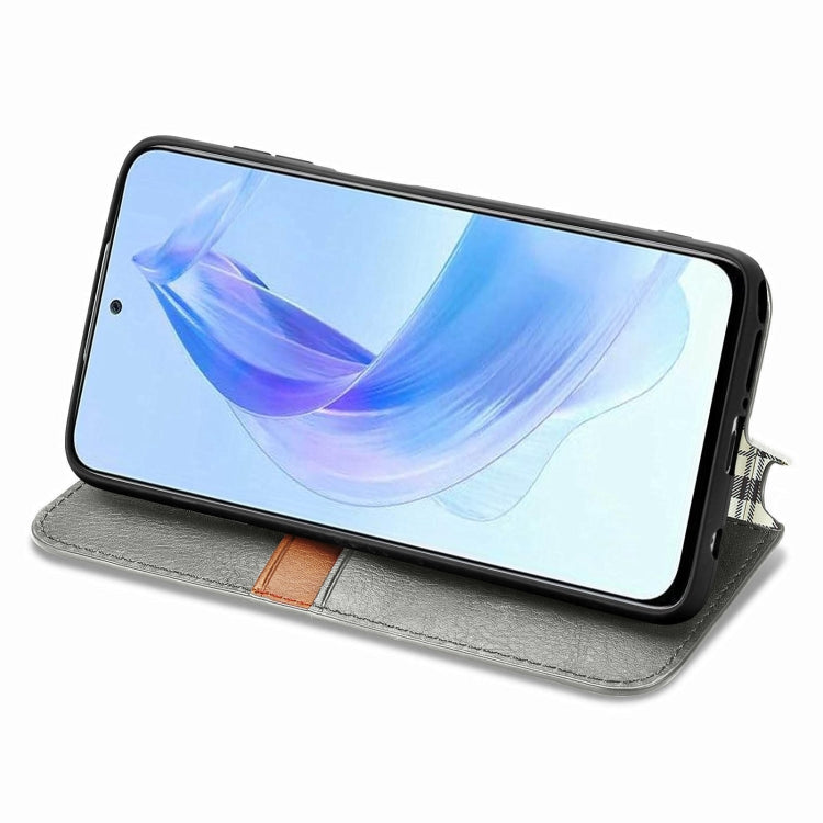 For Honor X50i Cubic Grid Pressed Magnetic Leather Phone Case(Grey)