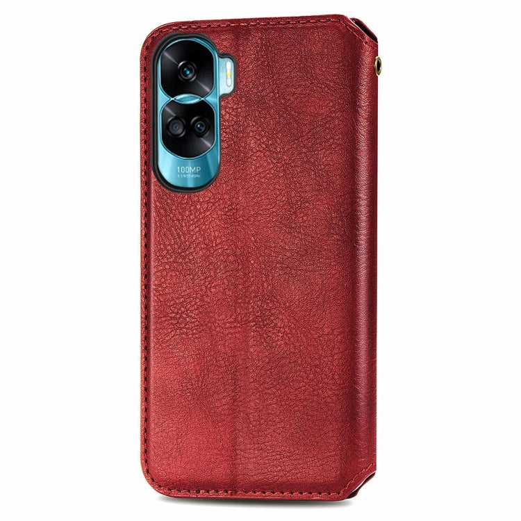 For Honor X50i Cubic Grid Pressed Magnetic Leather Phone Case(Red)