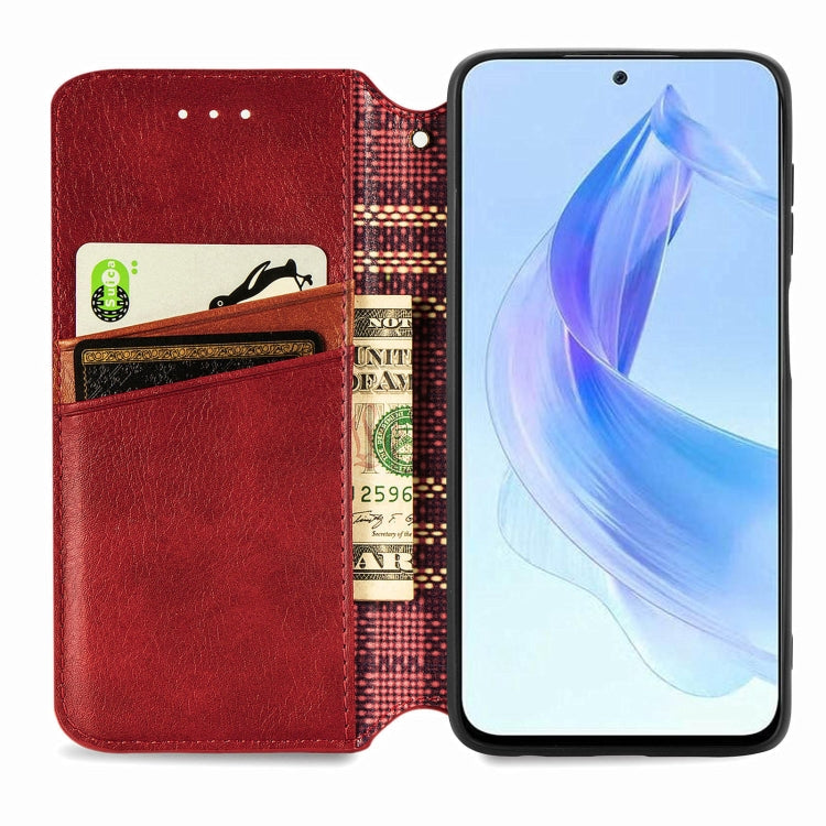 For Honor X50i Cubic Grid Pressed Magnetic Leather Phone Case(Red)