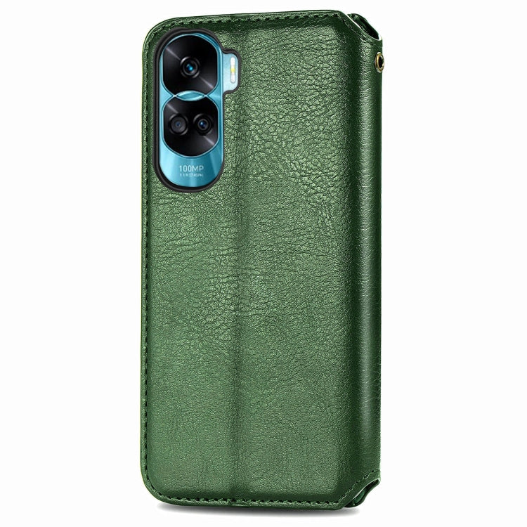 For Honor X50i Cubic Grid Pressed Magnetic Leather Phone Case(Green)