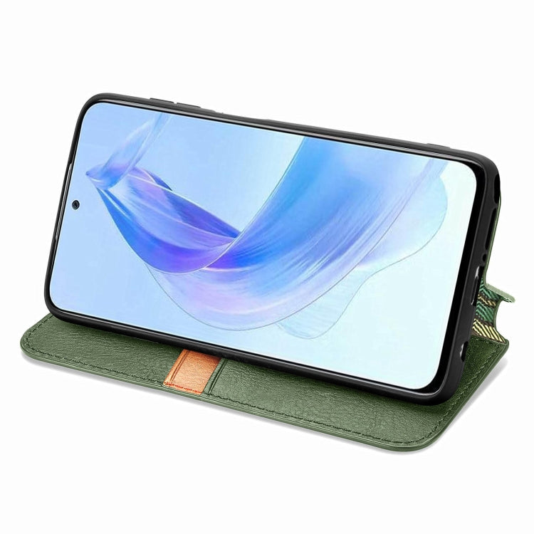 For Honor X50i Cubic Grid Pressed Magnetic Leather Phone Case(Green)