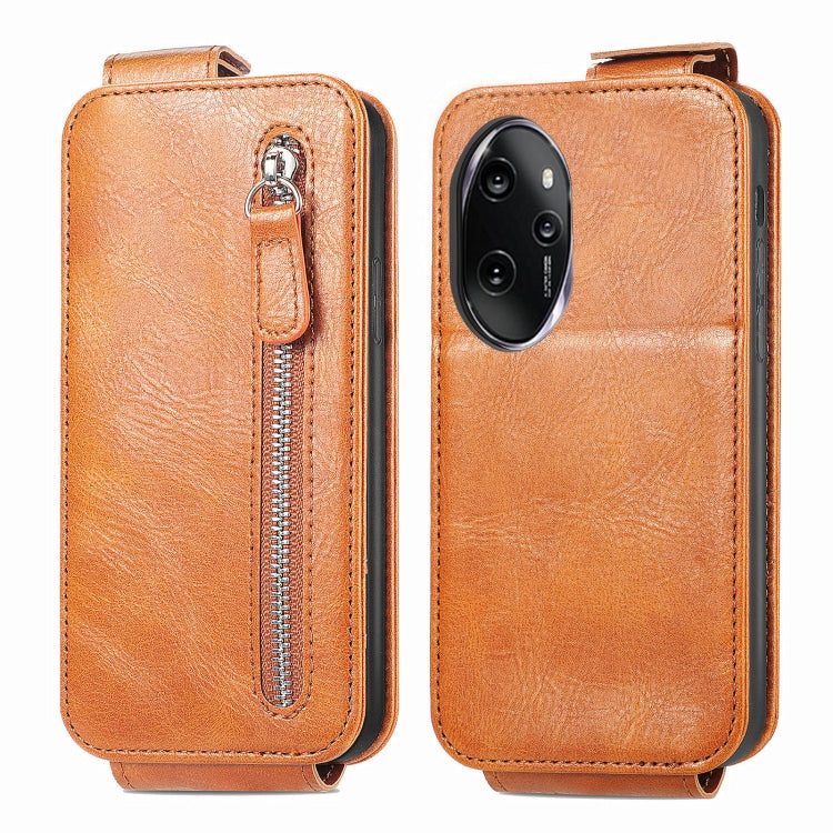 For Honor 100 Pro Zipper Wallet Vertical Flip Leather Phone Case(Brown)
