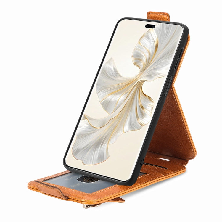 For Honor 100 Pro Zipper Wallet Vertical Flip Leather Phone Case(Brown)