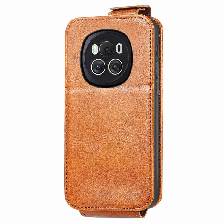 For Honor Magic6 Zipper Wallet Vertical Flip Leather Phone Case(Brown)