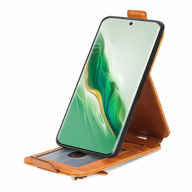 For Honor Magic6 Zipper Wallet Vertical Flip Leather Phone Case(Brown)