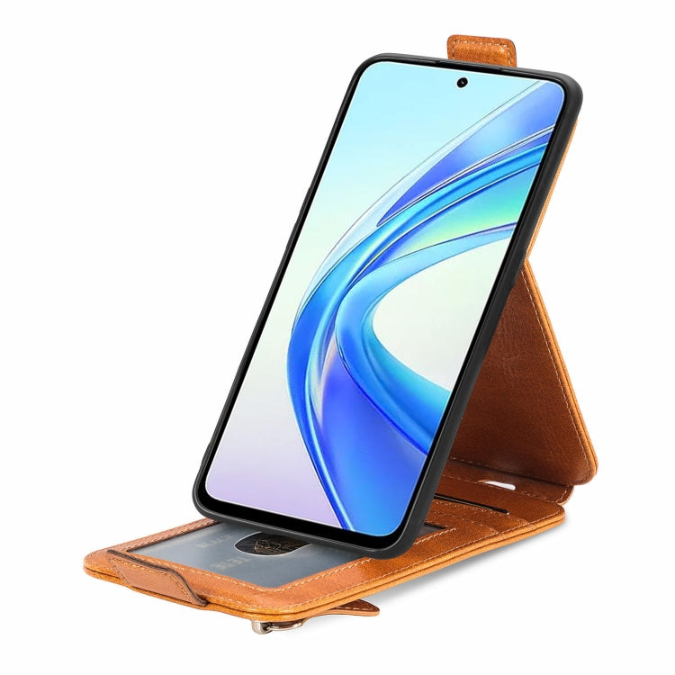 For Honor X7b Zipper Wallet Vertical Flip Leather Phone Case(Brown)