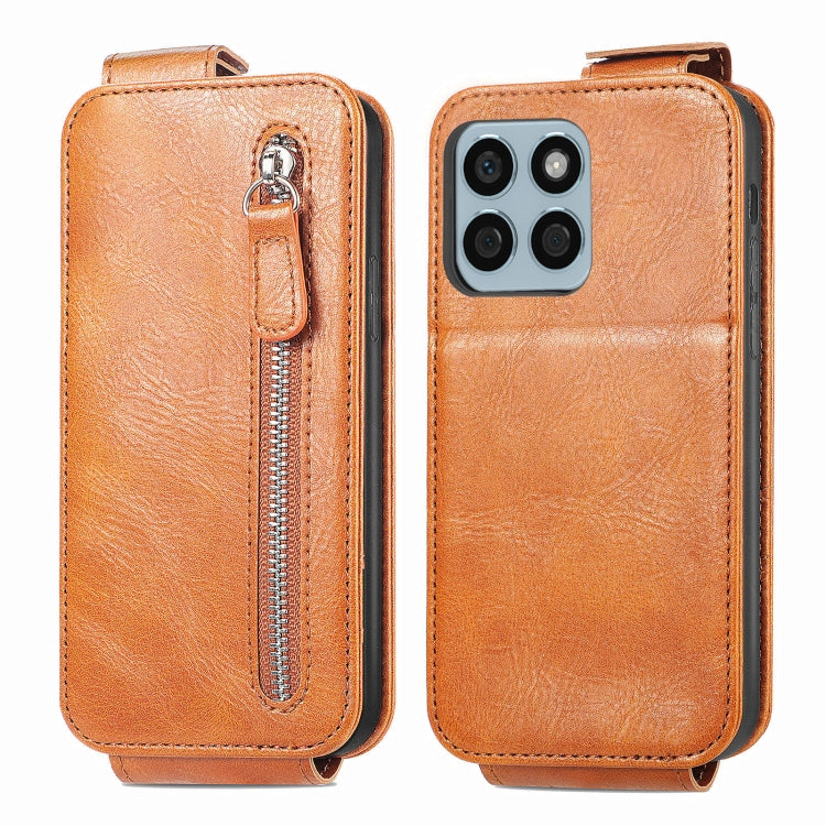 For Honor X8b Zipper Wallet Vertical Flip Leather Phone Case(Brown)