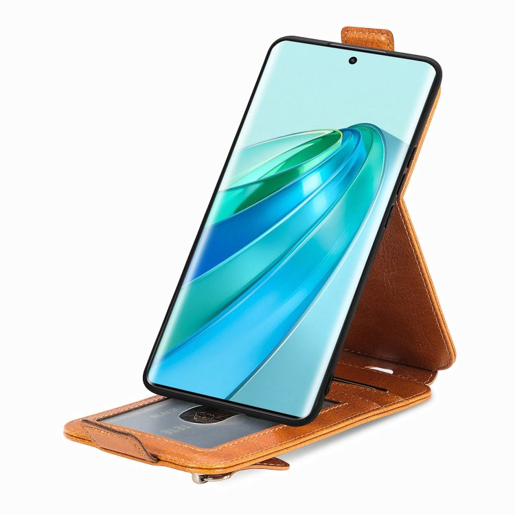 For Honor X40 5G Zipper Wallet Vertical Flip Leather Phone Case(Brown)