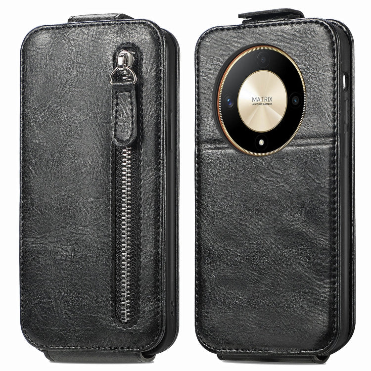 For Honor X9b Zipper Wallet Vertical Flip Leather Phone Case(Black)