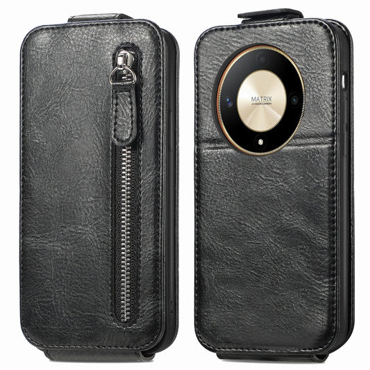 For Honor X9b Zipper Wallet Vertical Flip Leather Phone Case(Black)