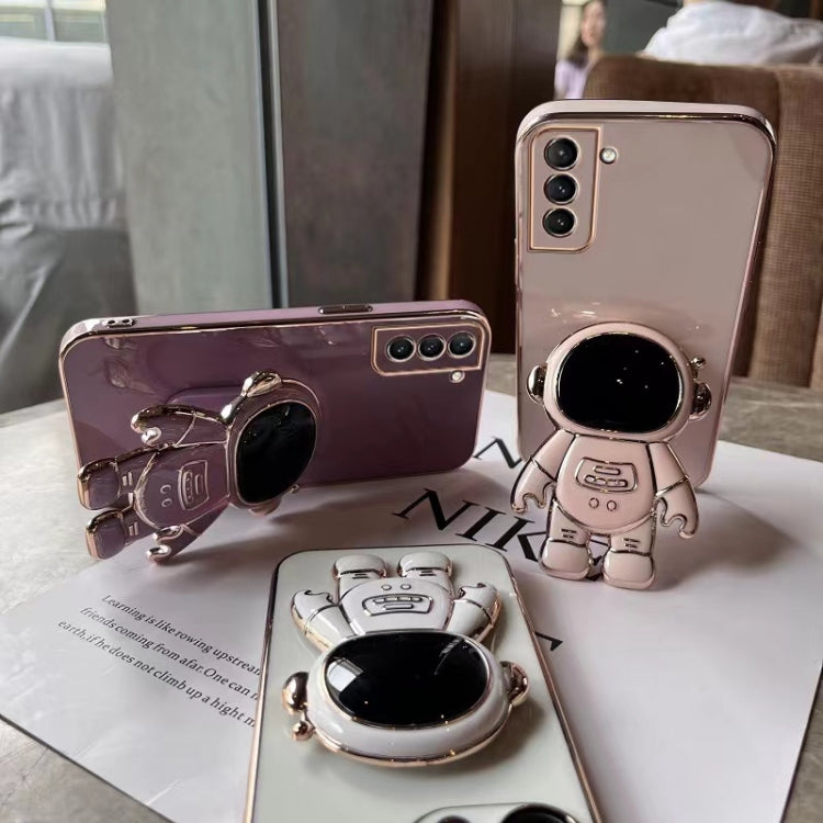 For Samsung Galaxy S24 5G Electroplating Astronaut Holder Phone Case(Pink)