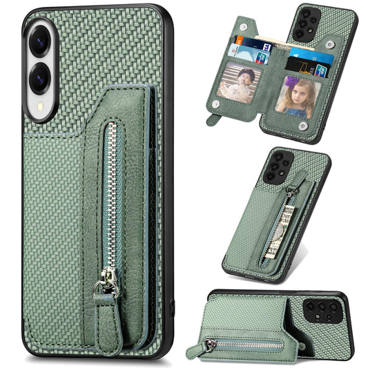 For Samsung Galaxy S25 Edge 5G Carbon Fiber Horizontal Flip Zipper Wallet Phone Case(Green)