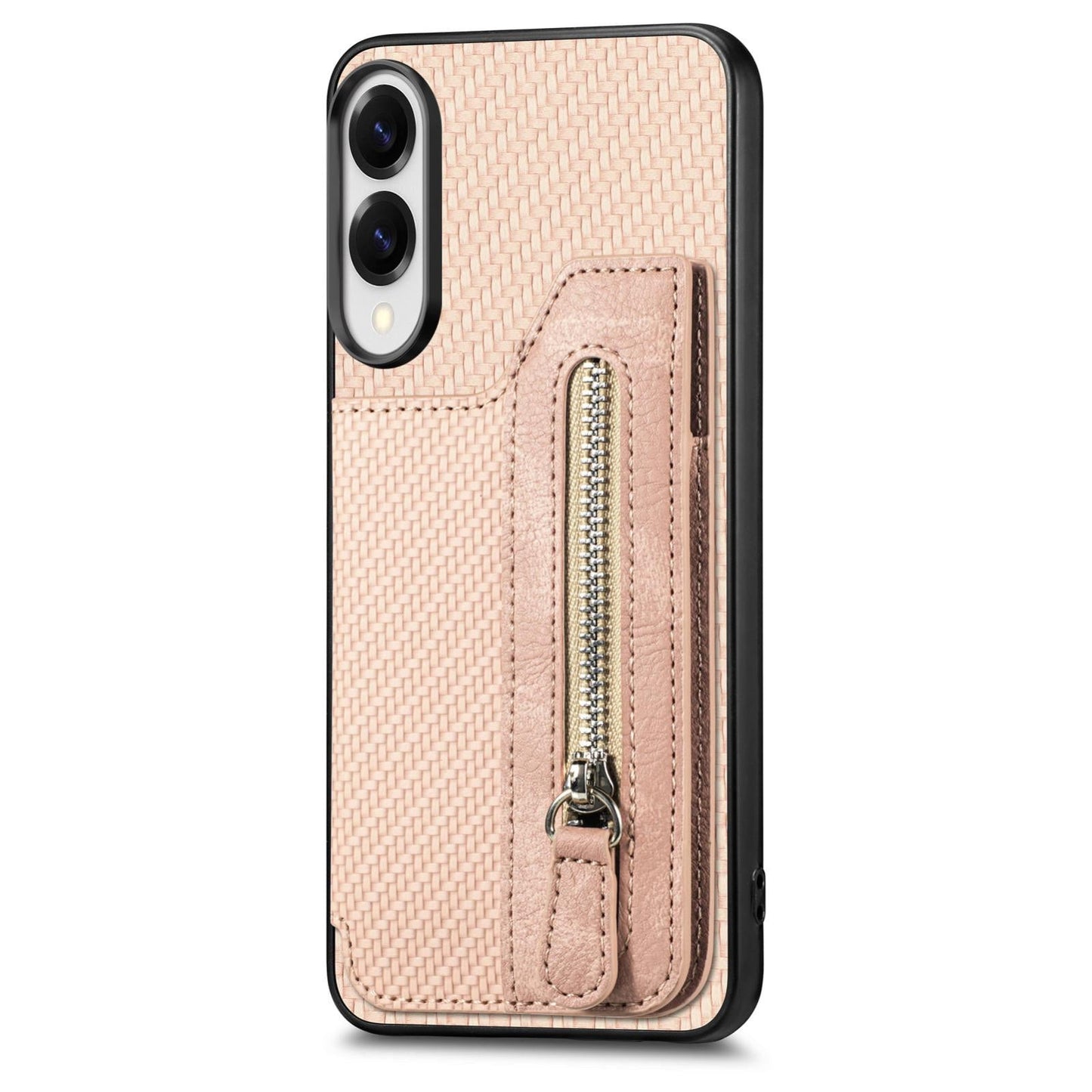 For Samsung Galaxy S25 Edge 5G Carbon Fiber Horizontal Flip Zipper Wallet Phone Case(Khaki)