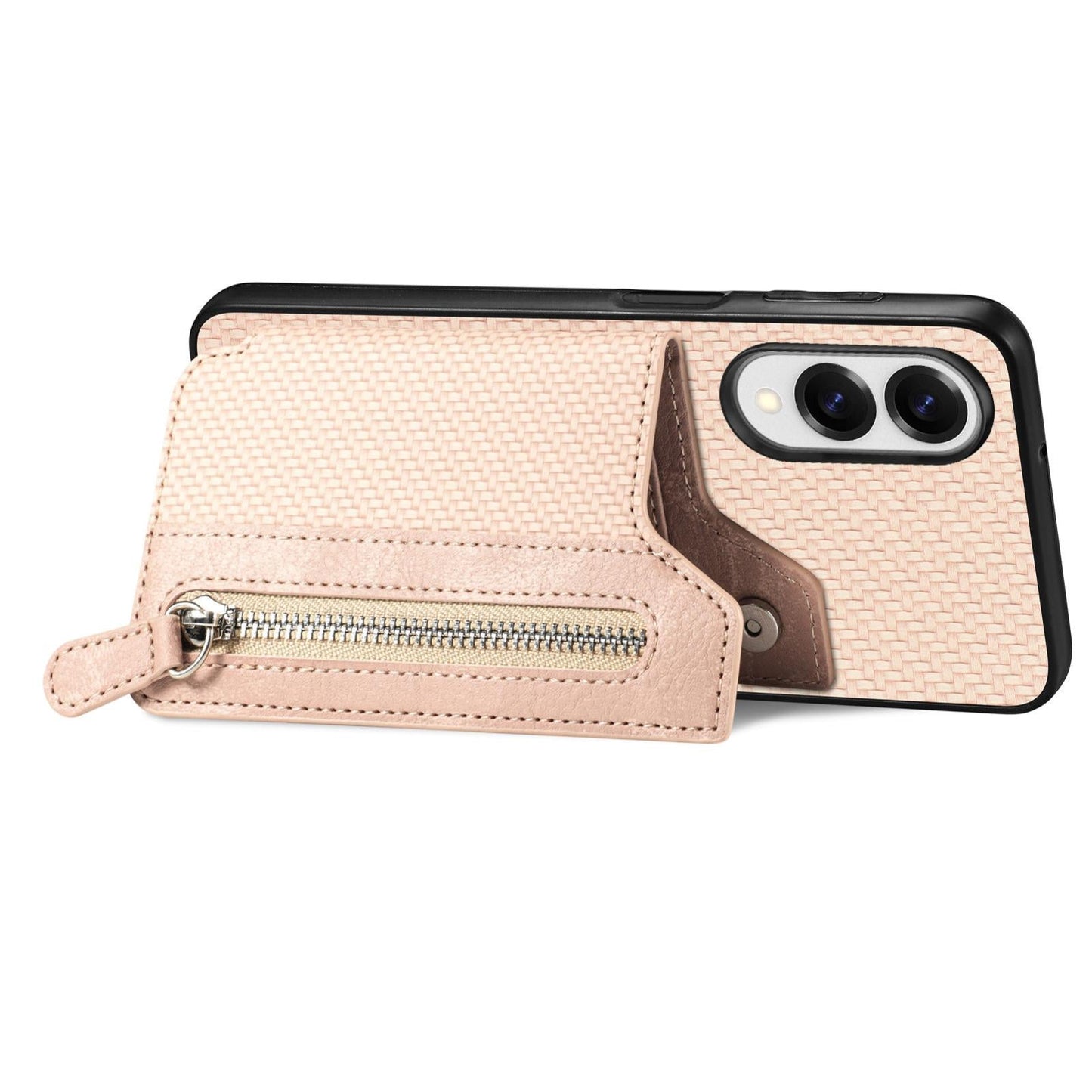 For Samsung Galaxy S25 Edge 5G Carbon Fiber Horizontal Flip Zipper Wallet Phone Case(Khaki)