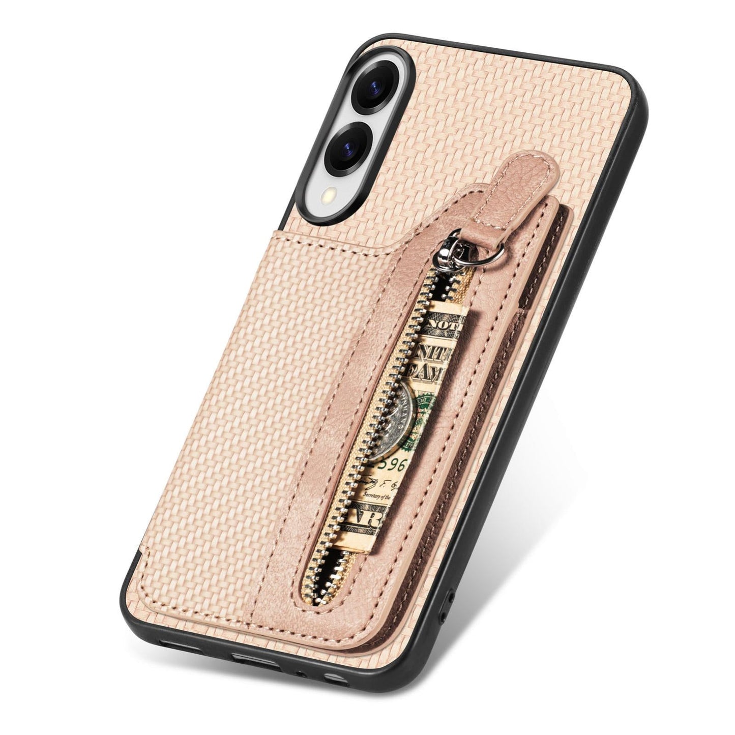 For Samsung Galaxy S25 Edge 5G Carbon Fiber Horizontal Flip Zipper Wallet Phone Case(Khaki)