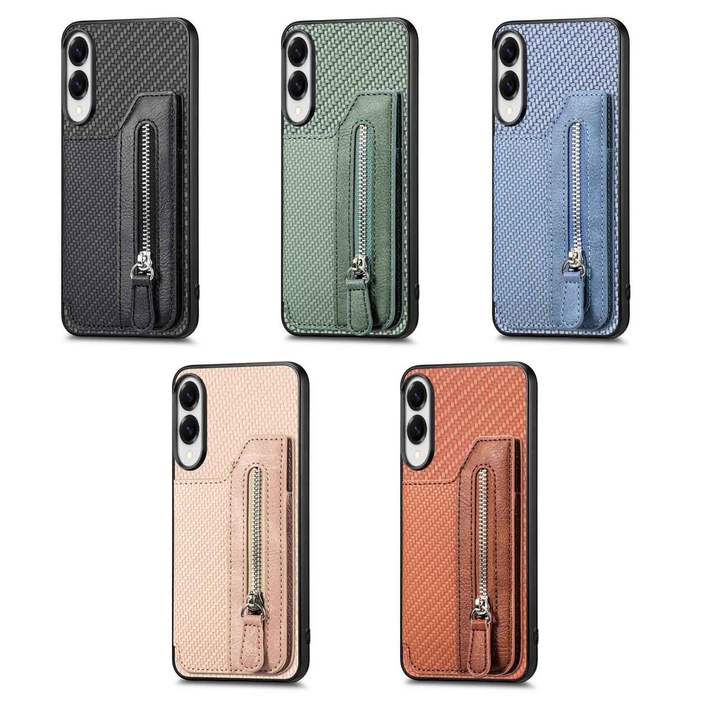 For Samsung Galaxy S25 Edge 5G Carbon Fiber Horizontal Flip Zipper Wallet Phone Case(Khaki)