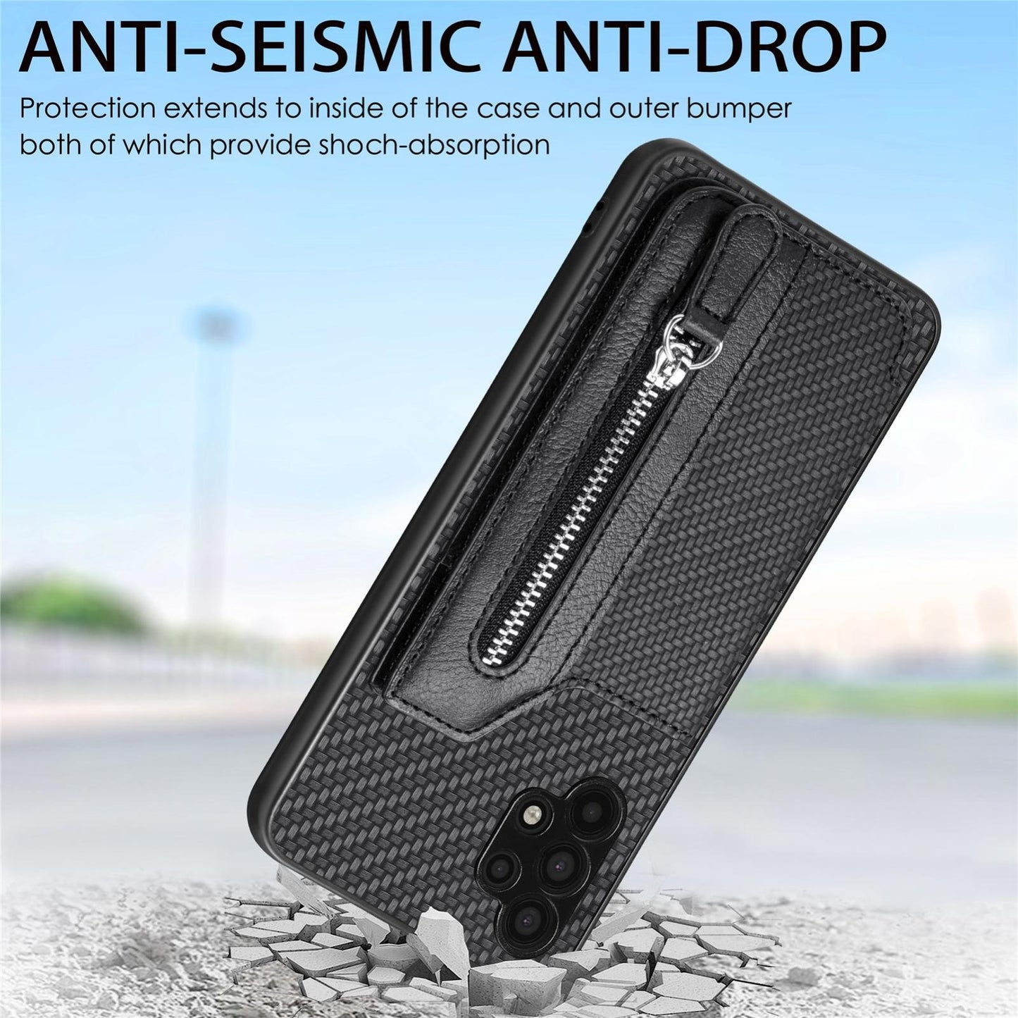 For Samsung Galaxy S25 Edge 5G Carbon Fiber Horizontal Flip Zipper Wallet Phone Case(Khaki)