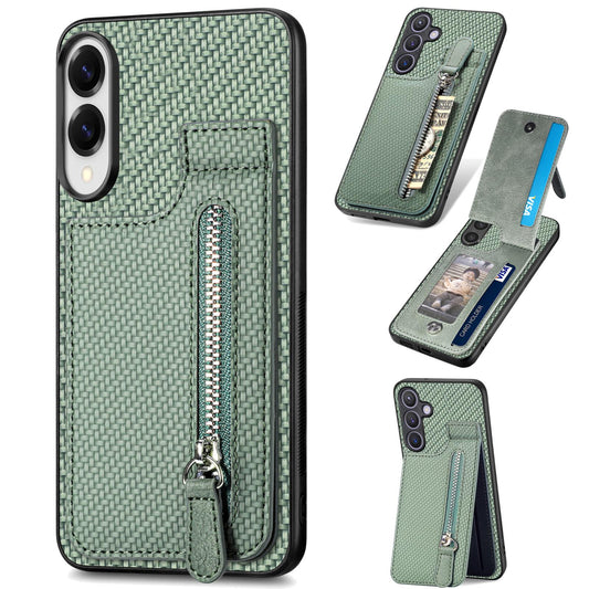 For Samsung Galaxy S25 Edge 5G Carbon Fiber Vertical Flip Zipper Phone Case(Green)