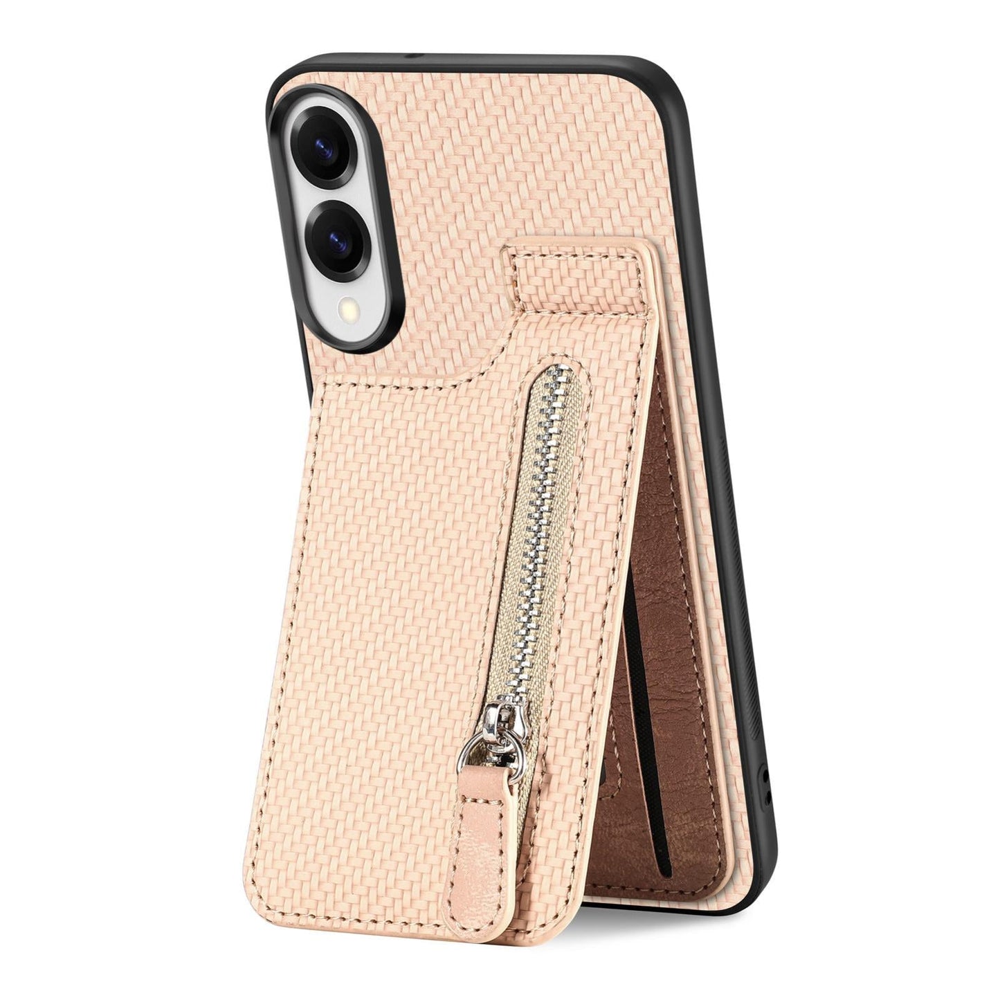 For Samsung Galaxy S25 Edge 5G Carbon Fiber Vertical Flip Zipper Phone Case(Khaki)