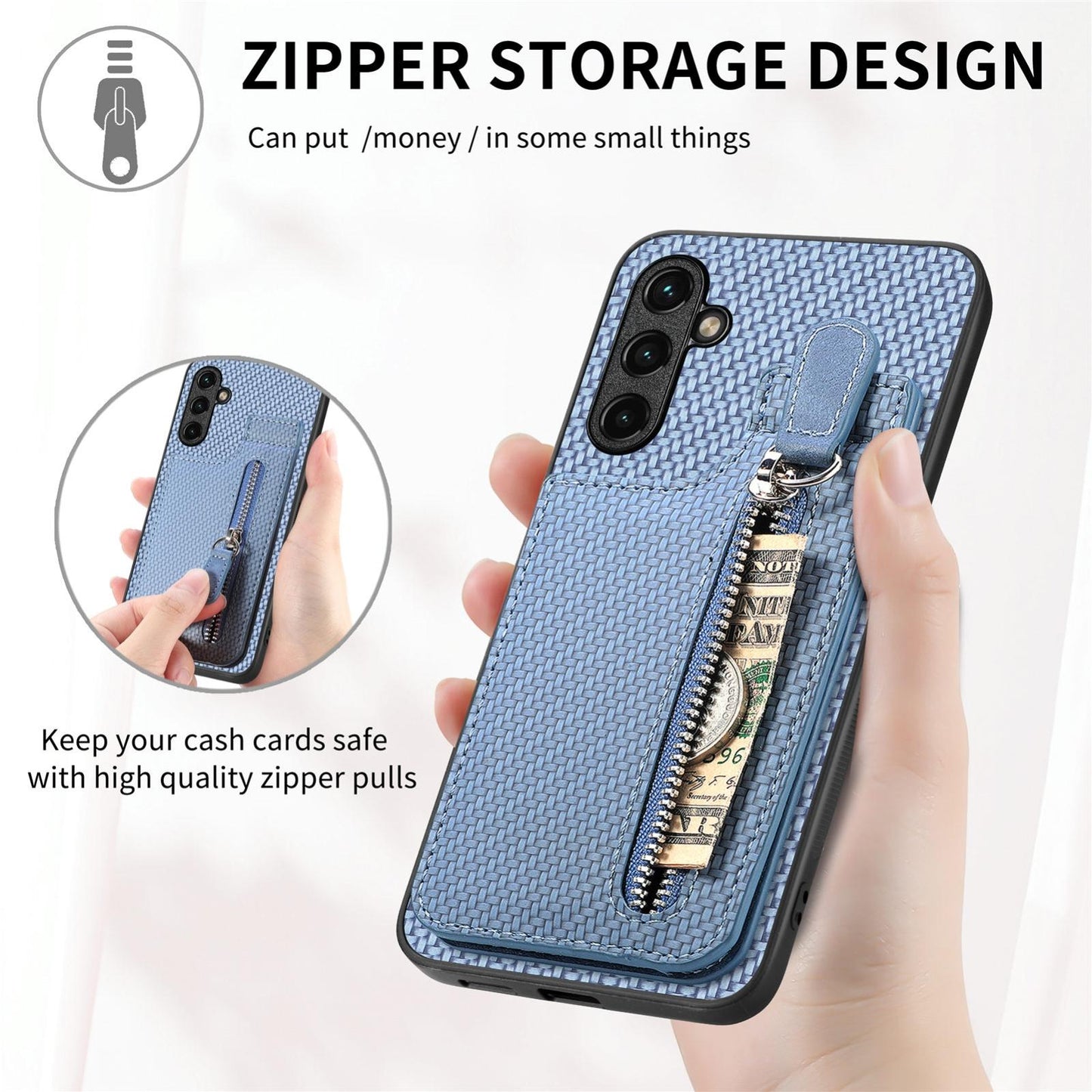 For Samsung Galaxy S25 Edge 5G Carbon Fiber Vertical Flip Zipper Phone Case(Khaki)