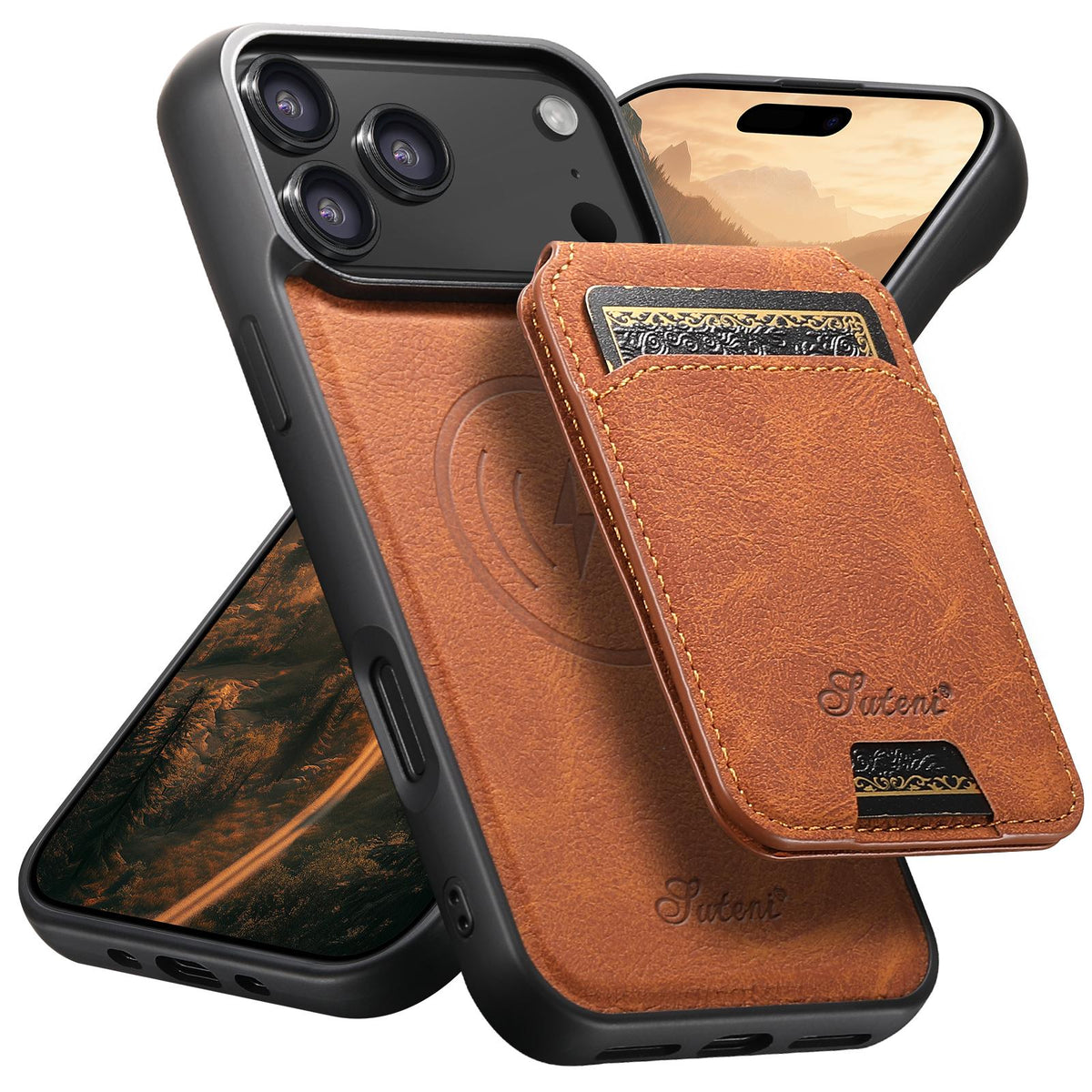 Compatible with iPhone 18 Pro Max Suteni H16 Litchi Texture Leather Detachable Wallet Back Phone Case - Khaki