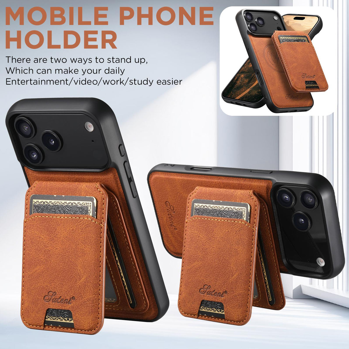 Compatible with iPhone 18 Pro Max Suteni H16 Litchi Texture Leather Detachable Wallet Back Phone Case - Khaki