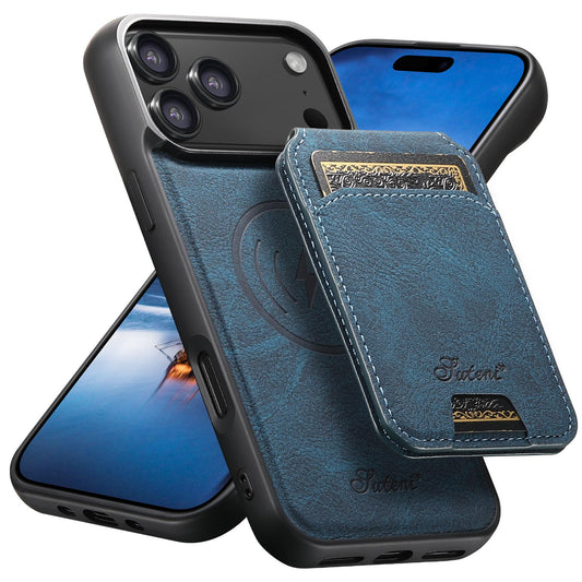 Compatible with iPhone 18 Pro Max Suteni H16 Litchi Texture Leather Detachable Wallet Back Phone Case - Blue