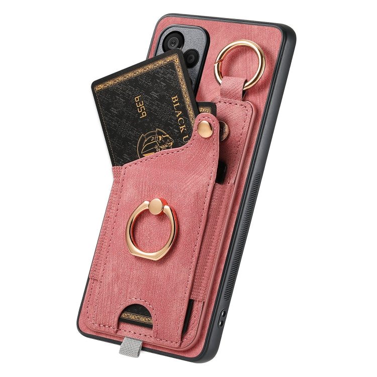 For Honor 100 5G Retro Skin-feel Ring Card Bag Phone Case with Hang Loop(Pink)