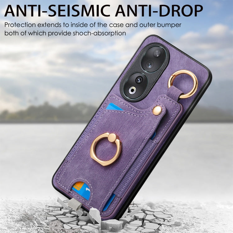 For Honor X8A Retro Skin-feel Ring Card Bag Phone Case with Hang Loop(Purple)