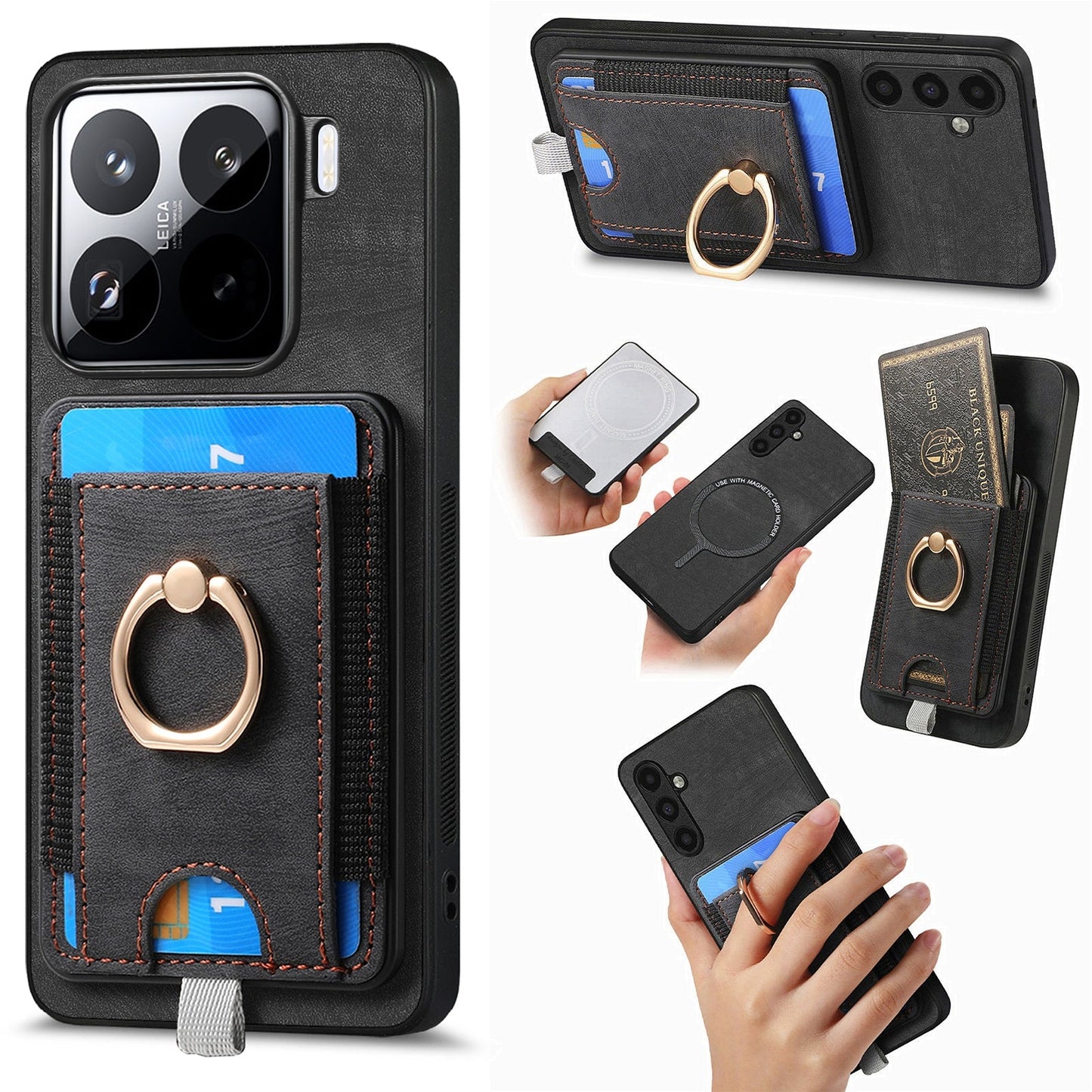 For Xiaomi 15 Pro Retro Splitable Magnetic Card Bag Leather Phone Case(Black)