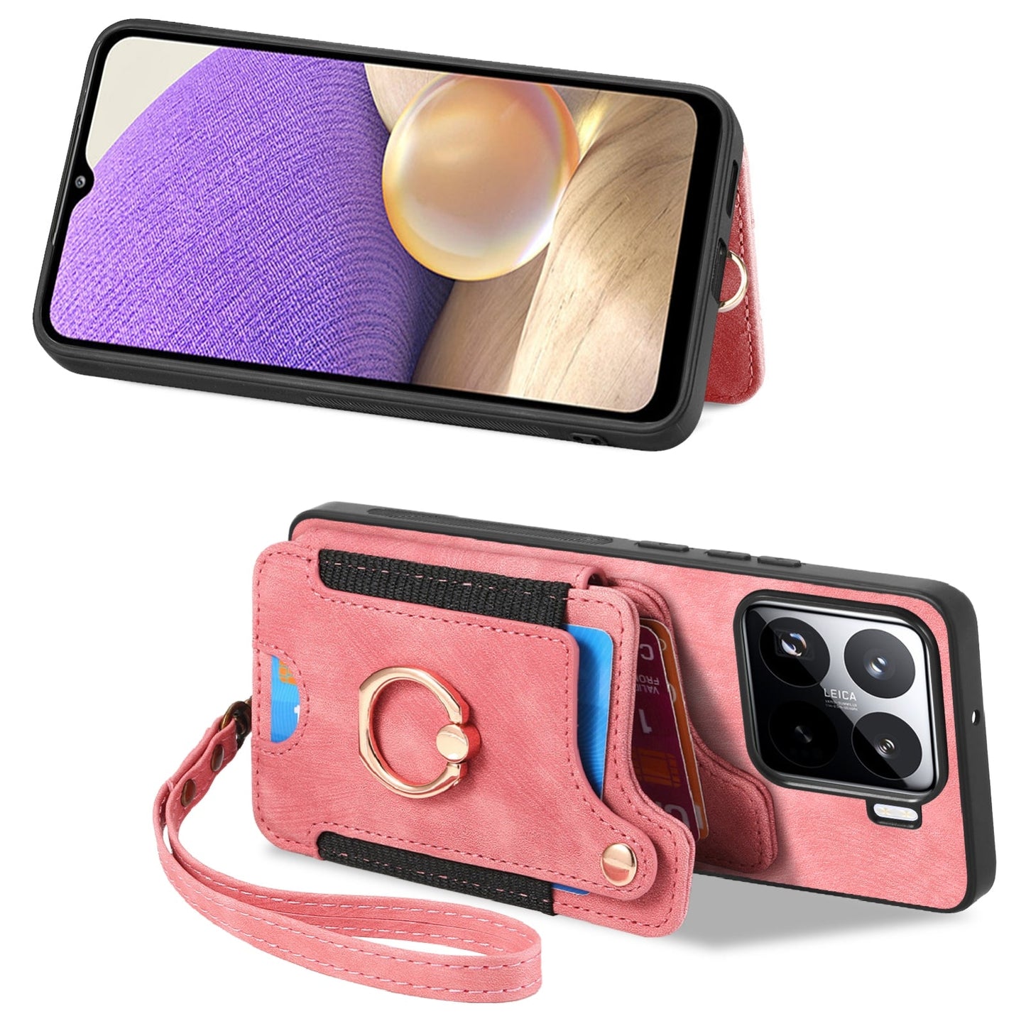 For Xiaomi 15 Pro Retro Skin-feel Ring Multi-card RFID Wallet Phone Case(Pink)