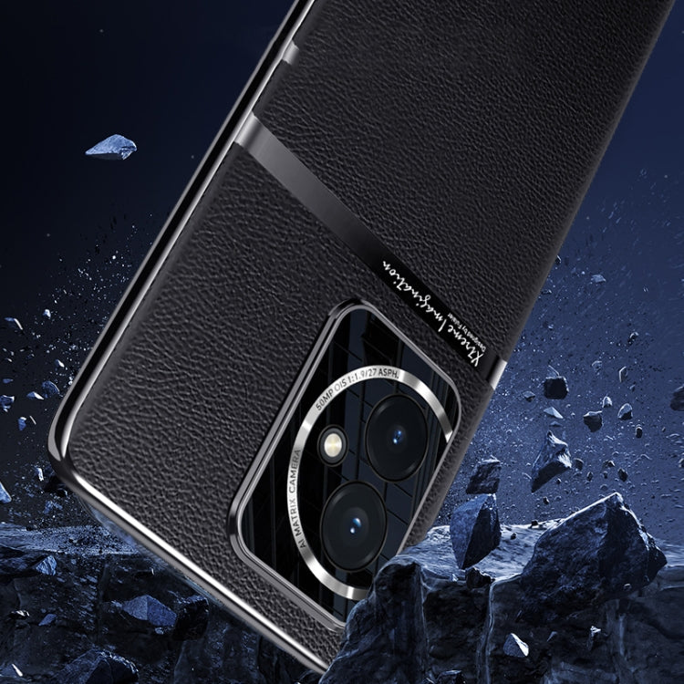 For Honor 100 Electroplating Plain-leather All-inclusive Shockproof Phone Case(Black)