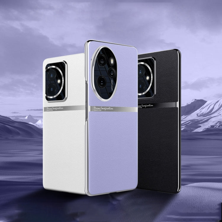 For Honor 100 Pro Electroplating Plain-leather All-inclusive Shockproof Phone Case(White)