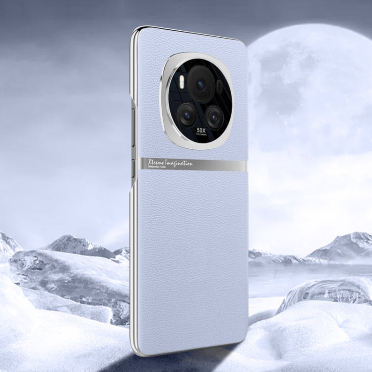 For Honor Magic6 Electroplating Plain-leather All-inclusive Shockproof Phone Case(Purple)