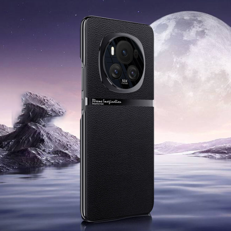 For Honor Magic6 Electroplating Plain-leather All-inclusive Shockproof Phone Case(Black)