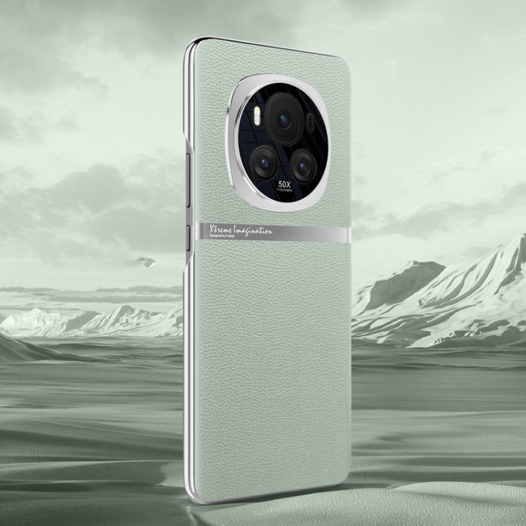 For Honor Magic6 Electroplating Plain-leather All-inclusive Shockproof Phone Case(Green)