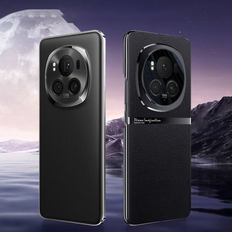 For Honor Magic6 Pro Electroplating Plain-leather All-inclusive Shockproof Phone Case(White)