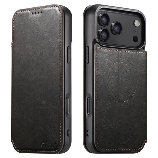 Compatible with iPhone 18 Pro Max Suteni J05 Leather Magnetic MagSafe Phone Case - Black