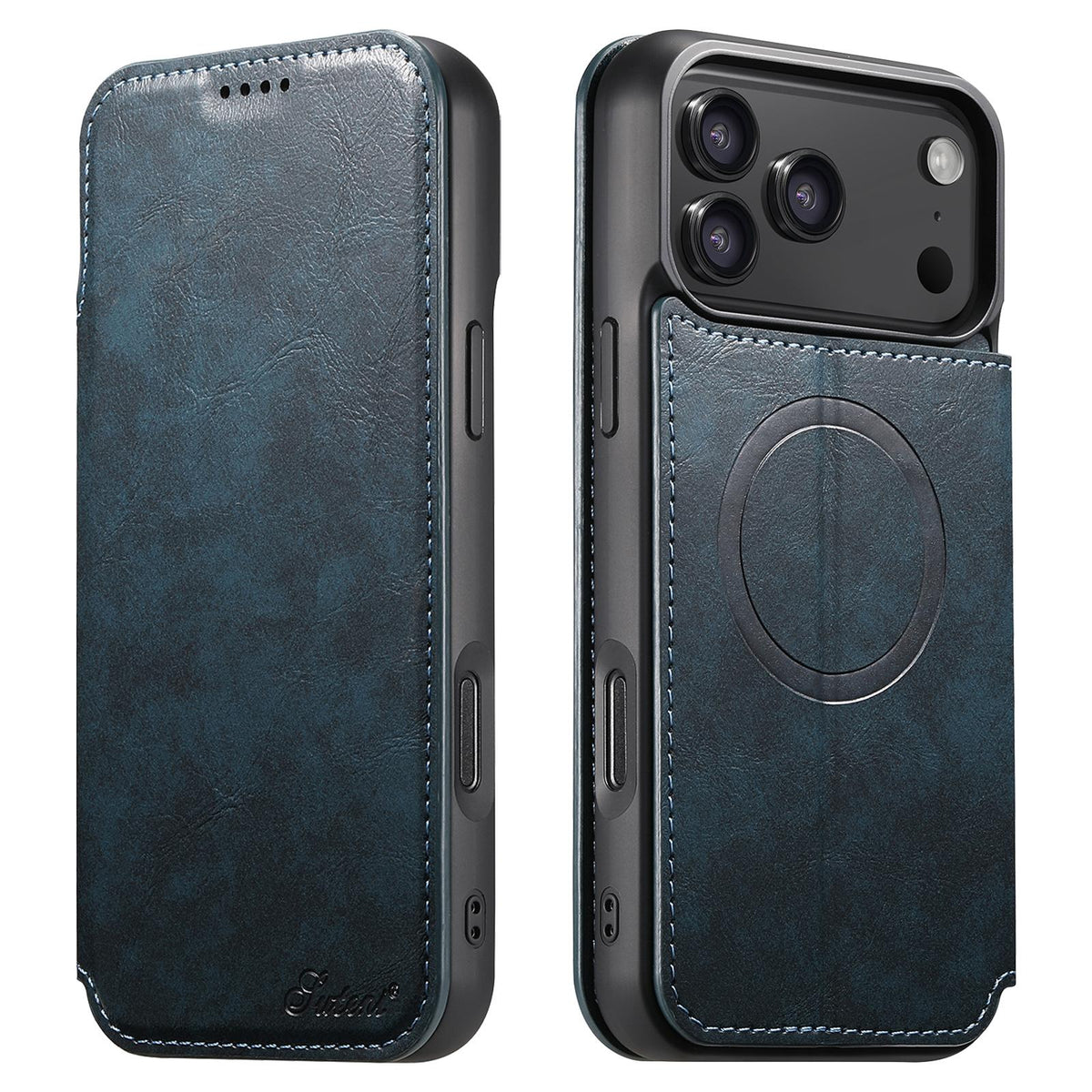 Compatible with iPhone 18 Pro Suteni J05 Leather Magnetic MagSafe Phone Case - Blue